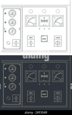 Stylized vector illustration of diesel generator control panel Stock Vector