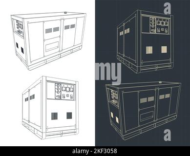 Stylized vector illustration of blueprint of diesel generator Stock Vector