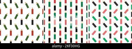 Set of Happy Kwanzaa Holiday African Seamless Pattern Design with Festival Style Element on Template Hand Drawn Cartoon Flat Illustration Stock Vector