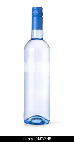 Blue Glass Wine Bottle On White Background Isolated. Product Packing. With clipping path Stock Photo