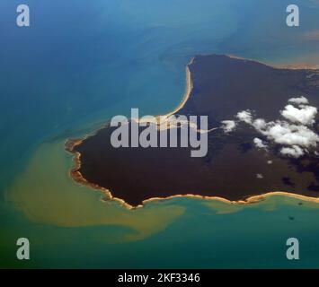 Aerial photo of Jikilawuru Indigenous lands and coastline, western end of Bathurst Island, Tiwi Islands, Northern Territory, Australia Stock Photo