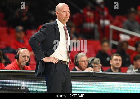 College Park, MD, USA. 15th Nov, 2022. Maryland Terrapins head coach Kevin Willard looks on during the NCAA basketball game between the Maryland Terrapins and the Binghamton Bearcats at Xfinity Center in College Park, MD. Reggie Hildred/CSM/Alamy Live News Stock Photo