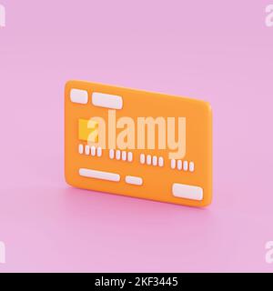3d bank orange credit card. Online payment, mobile banking, transaction and shopping concept. High quality isolated render Stock Photo