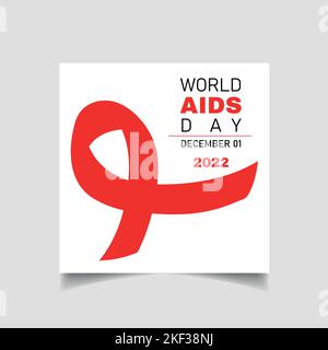 World aids day social media post design with red ribbon, hand and world vector symbol Stock Vector