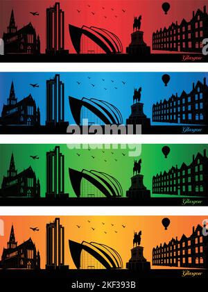 Glasgow city in a four different colors - illustration,  Town in colors background,  City of Glasgow Stock Vector