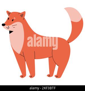Cute fox character, red fox animal standing and smiling with friendly face expression Stock Vector