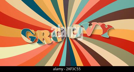 Abstract colorful background retro style with sunburst and groovy text effect Stock Vector