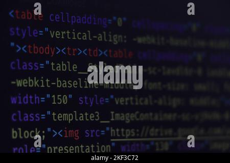 Code syntax on a computer screen Stock Photo