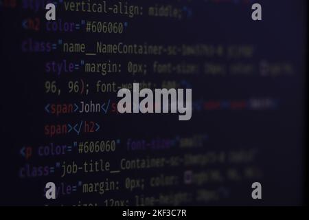 Code syntax on a computer screen Stock Photo