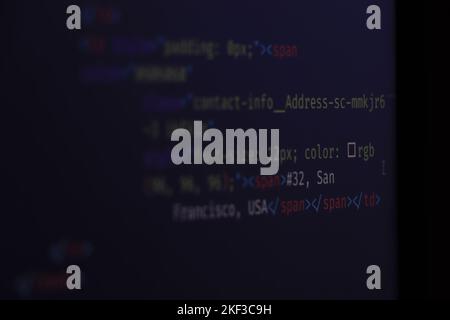 html, html5, source code, code, code html, title, programming language, markup language, html code on computer screen Stock Photo