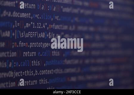 Soft listing view. Program code with display. Data optimization. Program code and visual UI/UX. Application binary code. Abstract software process. So Stock Photo