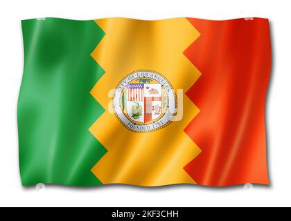 Los Angeles city flag, California. United states waving banner collection. 3D illustration Stock Photo