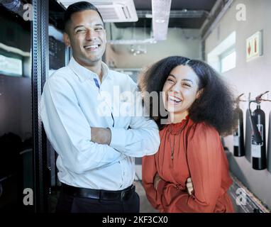 Engineer, cybersecurity and happy team together in a server room or data center for maintenance for cloud computing or information technology system Stock Photo