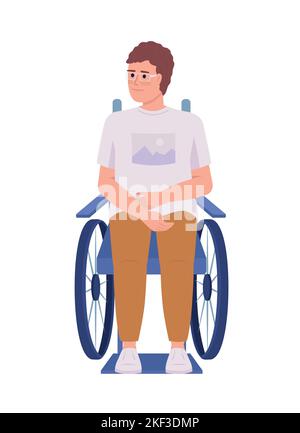 Disabled man with glasses semi flat color vector character Stock Vector