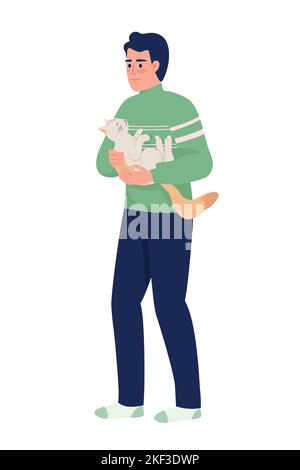 Man holds his cat semi flat color vector characters Stock Vector