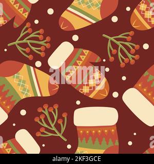Seamless christmas pattern christmas socks and mittens vector Stock Vector