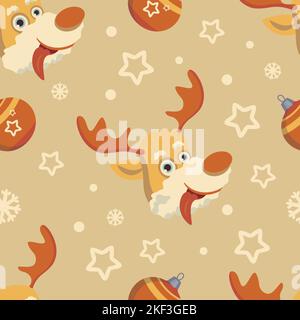 Seamless christmas pattern with cute deer illustration Stock Vector