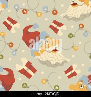 Seamless christmas santa pattern with christmas garland Stock Vector