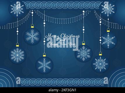 merry christmas and happy new year banner with toys, snowflakes and abstract objects Stock Vector
