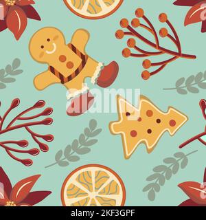 Seamless Christmas pattern with cute gingerbread cookies Stock Vector