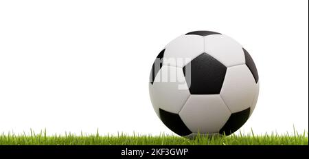 Football ball on a grass pitch isolated against a plain white background Stock Photo