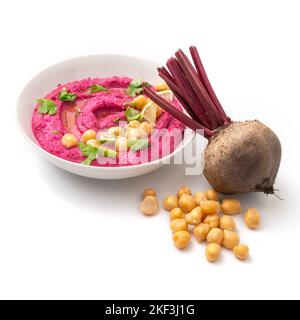 beetroot hummus isolated on white background Stock Photo