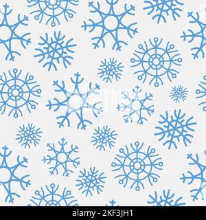 Blue snowflakes on white background. Christmas and new year seamless pattern. Stock Vector
