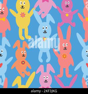 Colourful bunny seamless pattern. Cute rabbit background. Stock Vector