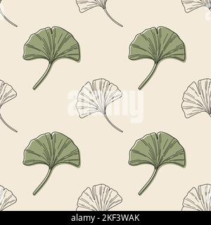 Ginkgo biloba leaves herbal seamless vector pattern Stock Vector