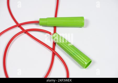 Red green rope on white background close-up Stock Photo