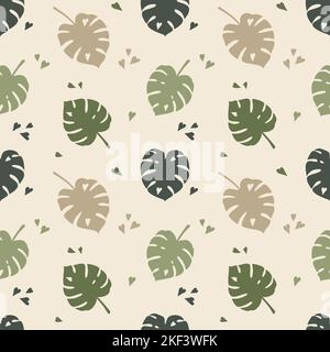 Monstera deliciosa tropical leaves seamless vector pattern Stock Vector