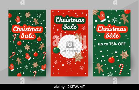 Social media Christmas promo story or post template, editable social media template. Background for social media promotion sale design vector. Banner Template. Vector illustration. Stock Vector
