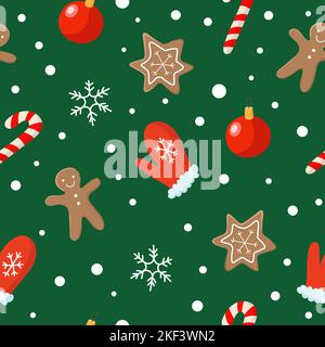 Christmas seamless pattern in flat cartoon style. Vector illustration Stock Vector