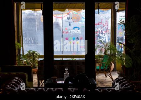 View from Walled Off Hotel by Banksy near the separation wall Stock Photo