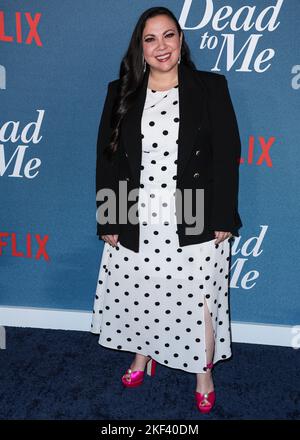 Hollywood, United States. 15th Nov, 2022. HOLLYWOOD, LOS ANGELES, CALIFORNIA, USA - NOVEMBER 15: American writer, producer, director and actress Gloria Calderon Kellett (Gloria Calderón Kellett) arrives at the Los Angeles Premiere Of Netflix's 'Dead To Me' Season 3 held at the Netflix Tudum Theater on November 15, 2022 in Hollywood, Los Angeles, California, United States. (Photo by Xavier Collin/Image Press Agency) Credit: Image Press Agency/Alamy Live News Stock Photo
