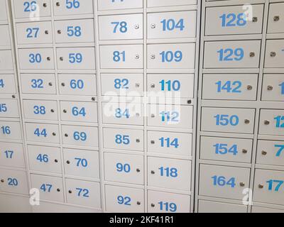 Storage with individual deposit cells boxes with numbers in the bank Stock Photo