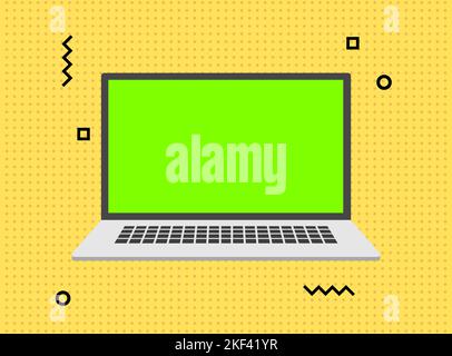 Laptop with green screen. Copy space. Video call concept Stock Vector