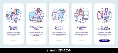 Fix hacked smartphone tips onboarding mobile app screen Stock Vector