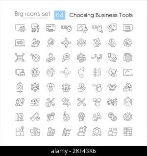Choosing business tools linear icons set Stock Vector