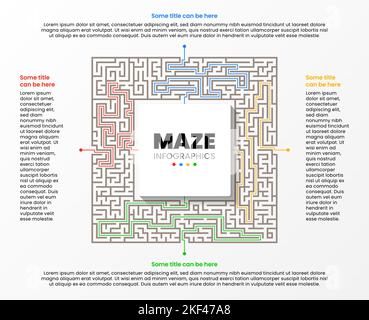 Infographic template with icons and 4 options or steps. Maze. Can be used for workflow layout, diagram, banner, webdesign. Vector illustration Stock Vector