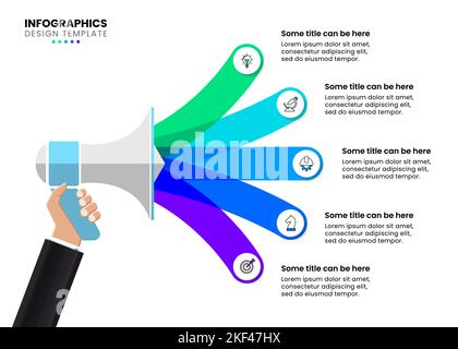 Infographic template with icons and 5 options or steps. Megaphone. Can be used for workflow layout, diagram, banner, webdesign. Vector illustration Stock Vector