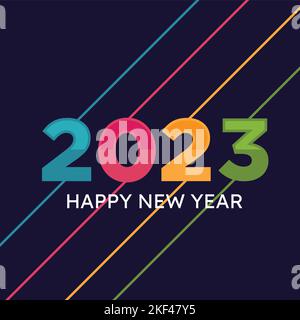Collection of 2023 Happy New Year signs symbols. Vector illustration Happy New Year 2023 with colorful number isolated on dark background. Stock Vector