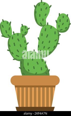 Cactus in decorative pot. Green home succulent icon Stock Vector