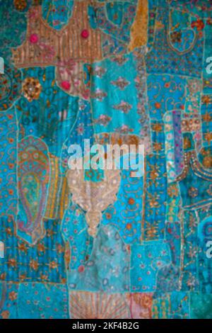 Blurred ethnic oriental fairy tale pattern in blue tones. Stock Photo