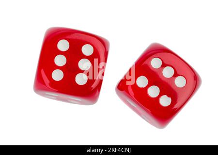Rote Würfel, Symbolfoto für Glücksspiel, Risiko und Spielsucht, zwei rote Würfel zeigen jeweils eine Sechs, Stock Photo