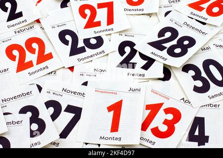 Kalender, Kalenderblatt, Tage, Tag, Kalendertage, mehrere, Termin, Termine, Abreisskalender, Stock Photo