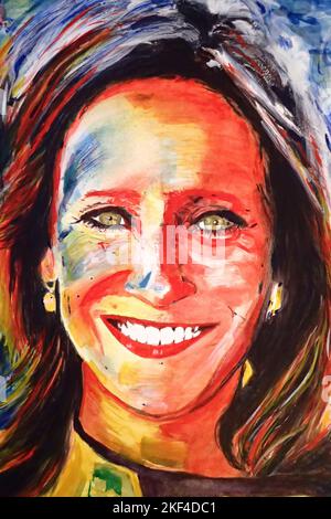 Daily abstract. Water colour abstract portrait of journalist Sophie Raworth. Russell Moore portfolio page. Original artwork. Stock Photo