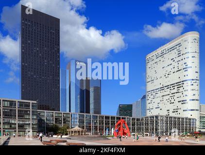 Hochhäuser im La Defense, Paris, Frankreich - Skyscrapers in La Defense, Paris, France, Hochhausviertel, Bürostadt, Stadt, Büro, Büros, Bürohäuser, Stock Photo