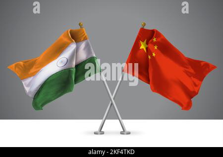 crossed national flags of India and United States of America flag ...