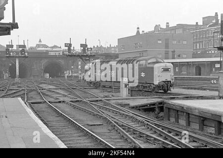 original british rail diesel locomotive class 55 deltic number 55022 royal scots grey kings cross station late 1970s early 1980s Stock Photo